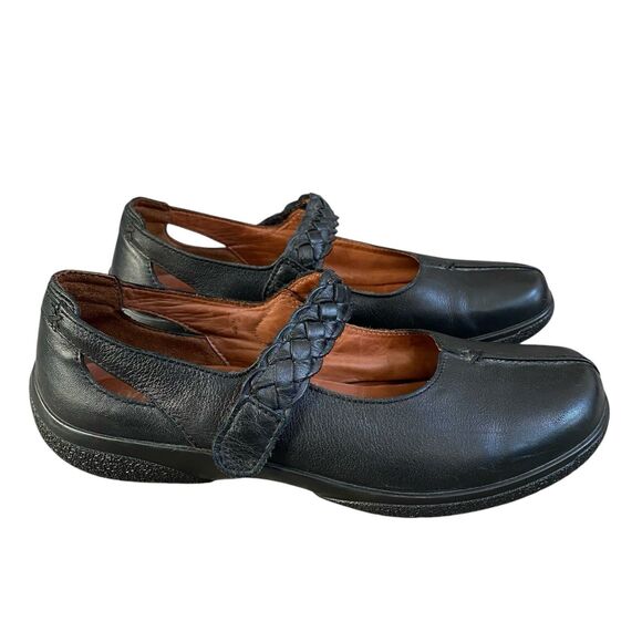 HOTTER Shake Mary Jane Women's 9.5  EU 39.5 Black Leather Flat Shoes Rubber Sole - Picture 1 of 15